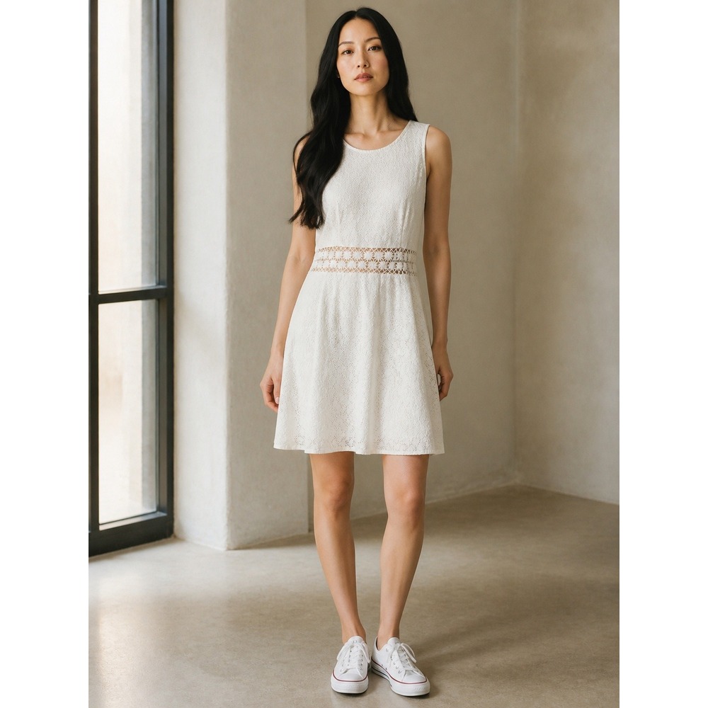 Free People Ivory Lace Daisy Crochet Waist Mini Dress Sleeveless White Small